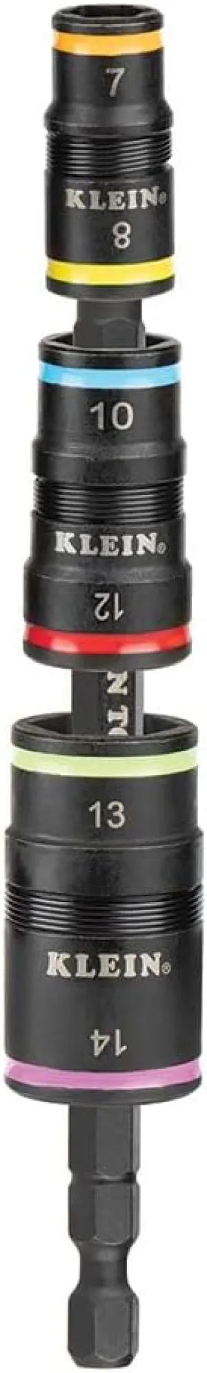 Klein Tools 32933M 6-in-1 Metric Impact Socket Set, 3 Flip Sockets with 7, 8, 10, 12, 13 and 14 mm Nut Driver Sizes, Impact Rated 5-Inch Shaft