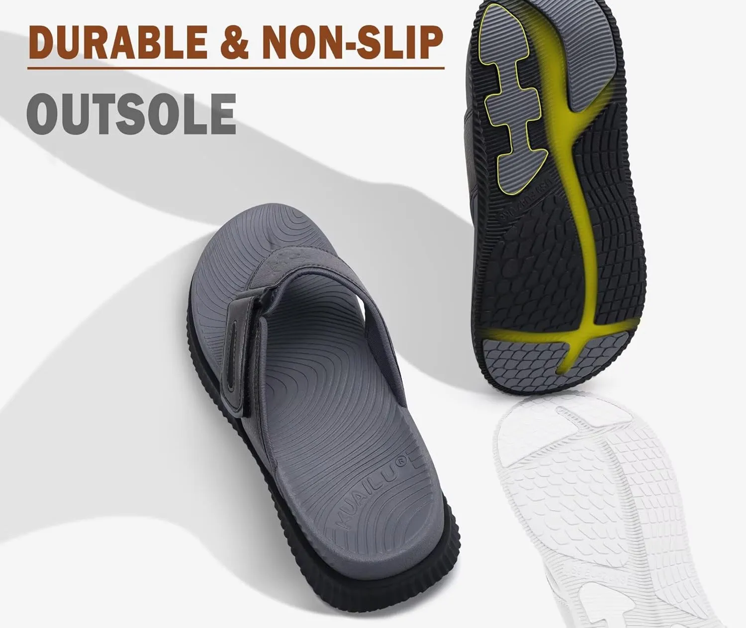 KuaiLu Mens Orthotic Flip Flops Men's Recovery Walking Sandals Adjustable Thick Athletic Cushion Sport Slides for Man, Water Resistant & Lightweight, Soft Comfort Fit & Arch Support