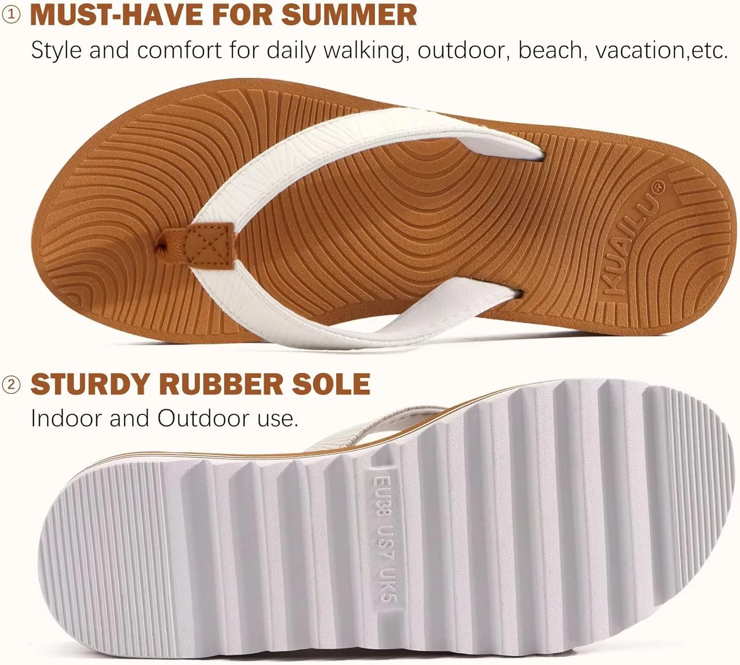 KuaiLu Women’s Flip Flops Ladies Yoga Mat Platform Thong Sandals Dressy Womans Lightweight Summer Slip On Beach Flip Flop Sandles, Soft Cushion Footbed, Arch Support