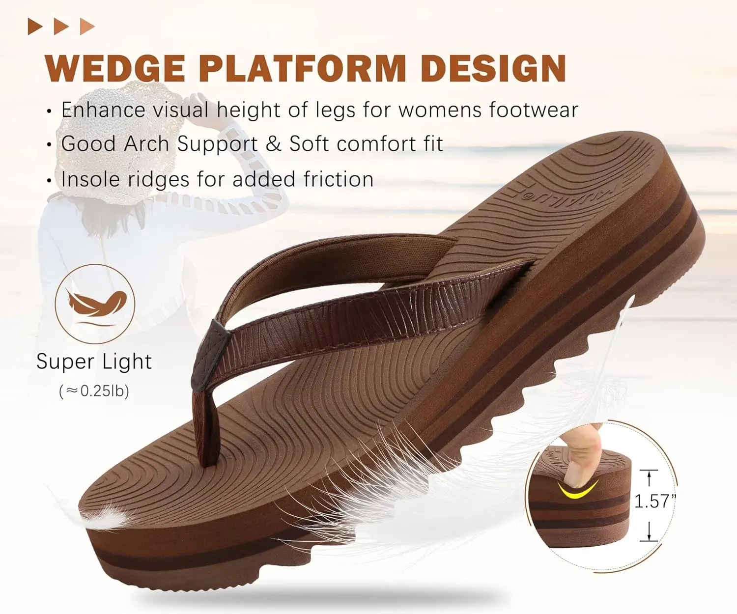 KuaiLu Women’s Flip Flops Ladies Yoga Mat Platform Thong Sandals Dressy Womans Lightweight Summer Slip On Beach Flip Flop Sandles, Soft Cushion Footbed, Arch Support