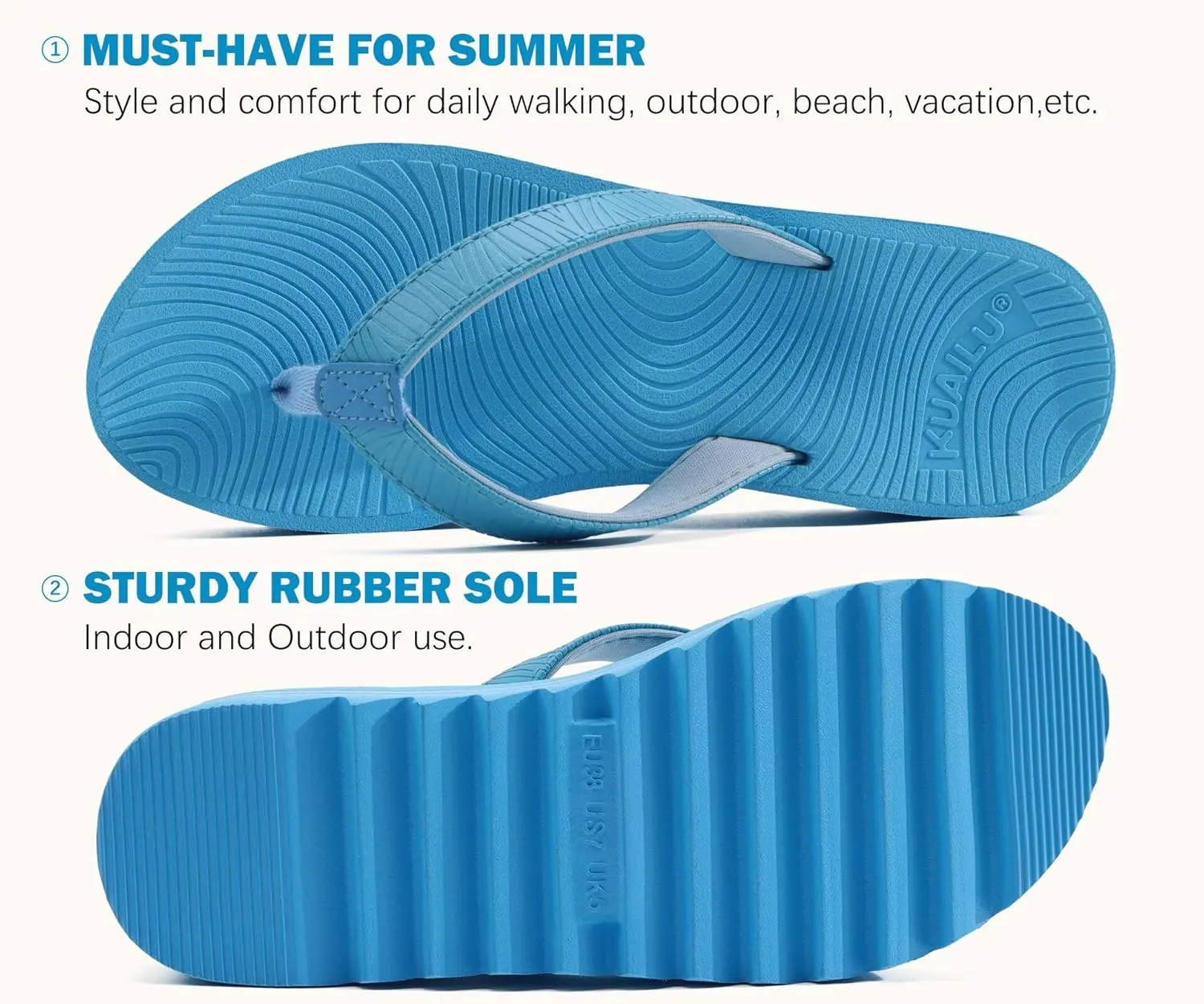 KuaiLu Women’s Flip Flops Ladies Yoga Mat Platform Thong Sandals Dressy Womans Lightweight Summer Slip On Beach Flip Flop Sandles, Soft Cushion Footbed, Arch Support