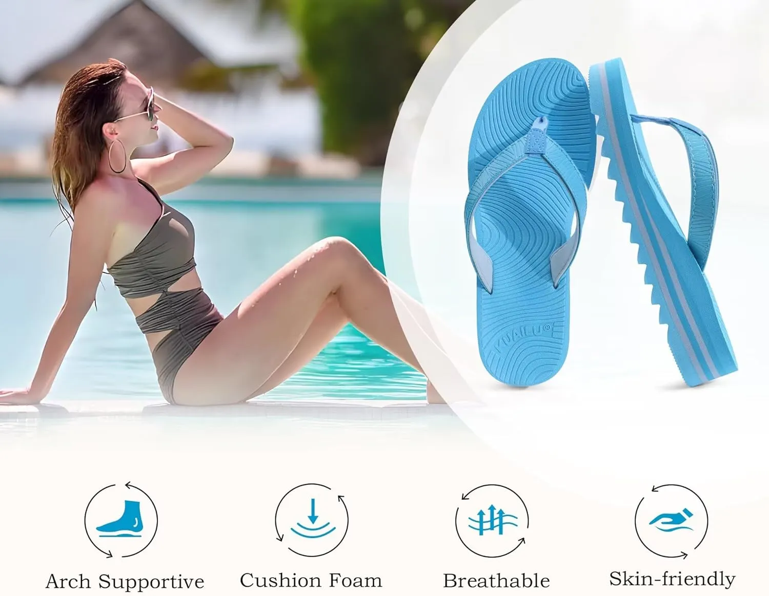 KuaiLu Women’s Flip Flops Ladies Yoga Mat Platform Thong Sandals Dressy Womans Lightweight Summer Slip On Beach Flip Flop Sandles, Soft Cushion Footbed, Arch Support