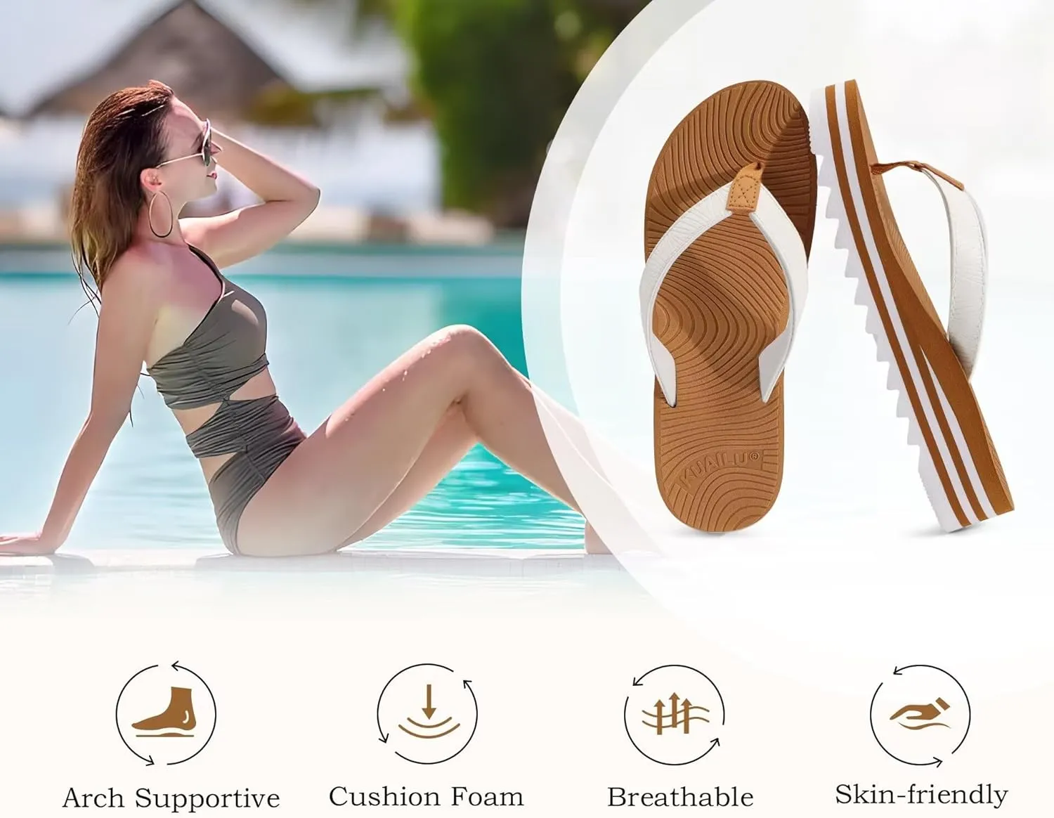KuaiLu Women’s Flip Flops Ladies Yoga Mat Platform Thong Sandals Dressy Womans Lightweight Summer Slip On Beach Flip Flop Sandles, Soft Cushion Footbed, Arch Support