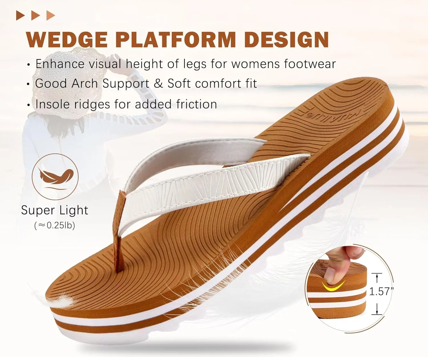 KuaiLu Women’s Flip Flops Ladies Yoga Mat Platform Thong Sandals Dressy Womans Lightweight Summer Slip On Beach Flip Flop Sandles, Soft Cushion Footbed, Arch Support