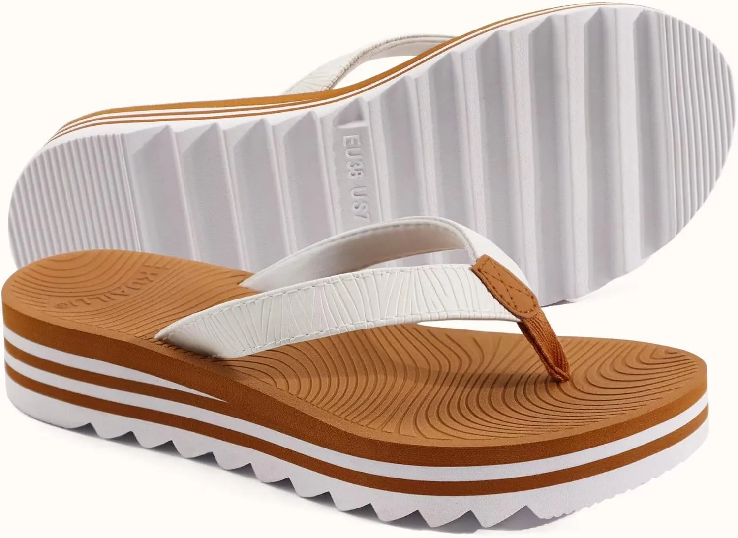 KuaiLu Women’s Flip Flops Ladies Yoga Mat Platform Thong Sandals Dressy Womans Lightweight Summer Slip On Beach Flip Flop Sandles, Soft Cushion Footbed, Arch Support