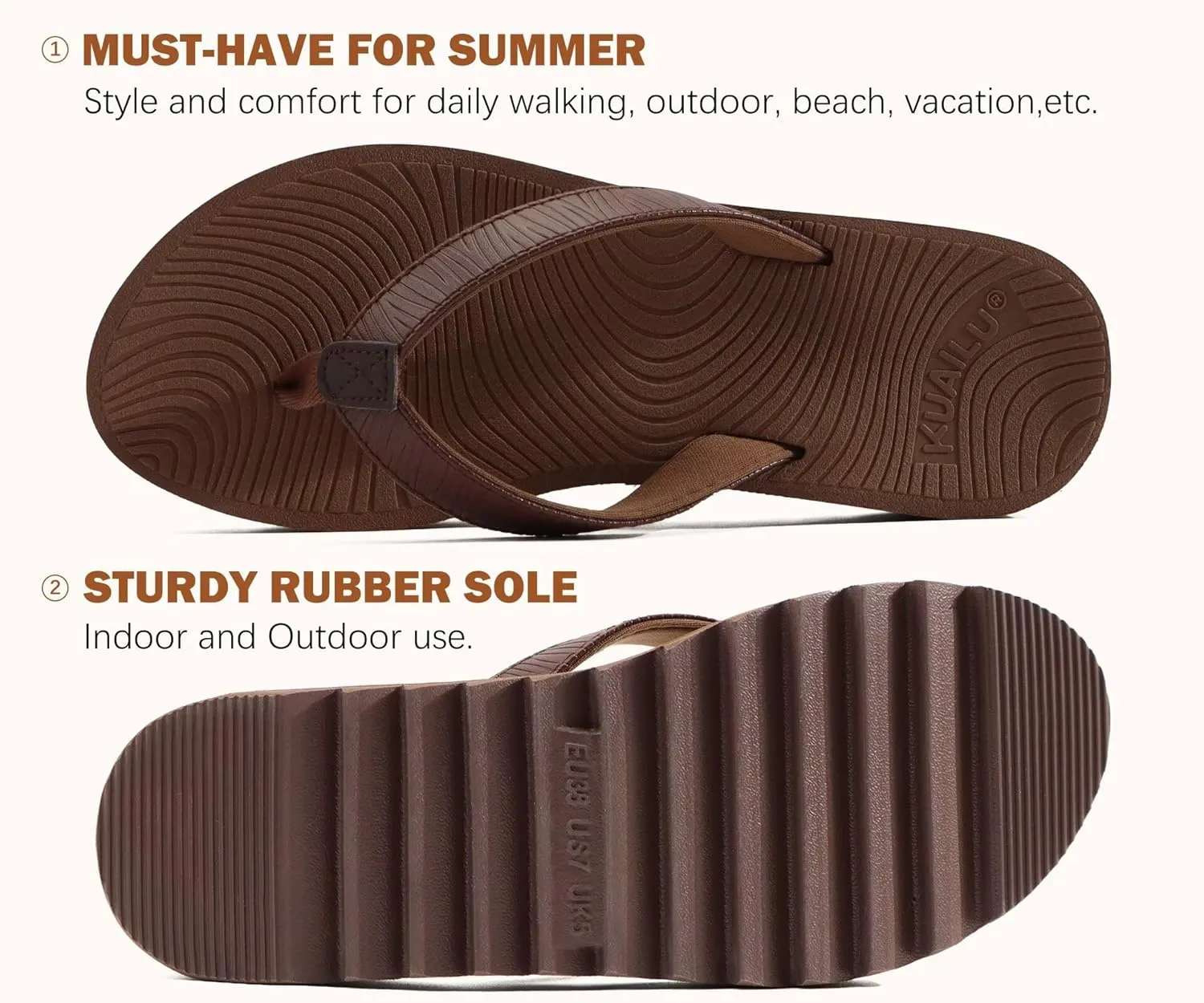 KuaiLu Women’s Flip Flops Ladies Yoga Mat Platform Thong Sandals Dressy Womans Lightweight Summer Slip On Beach Flip Flop Sandles, Soft Cushion Footbed, Arch Support