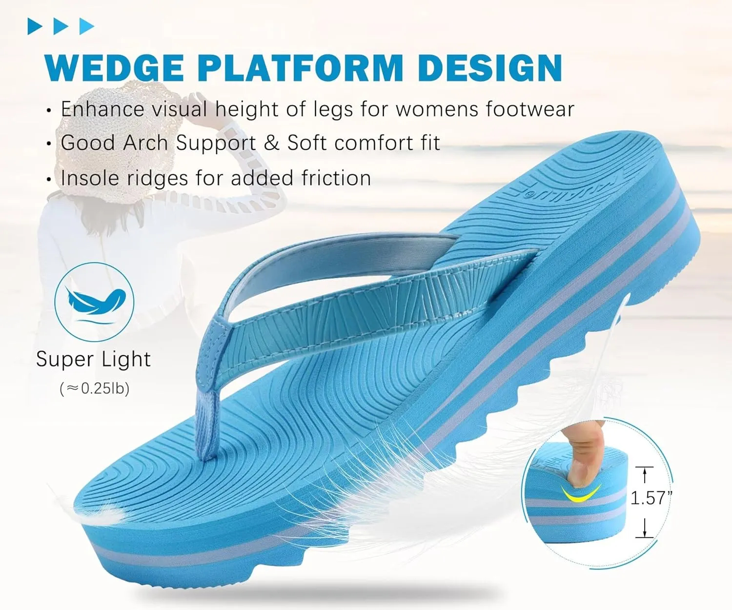 KuaiLu Women’s Flip Flops Ladies Yoga Mat Platform Thong Sandals Dressy Womans Lightweight Summer Slip On Beach Flip Flop Sandles, Soft Cushion Footbed, Arch Support