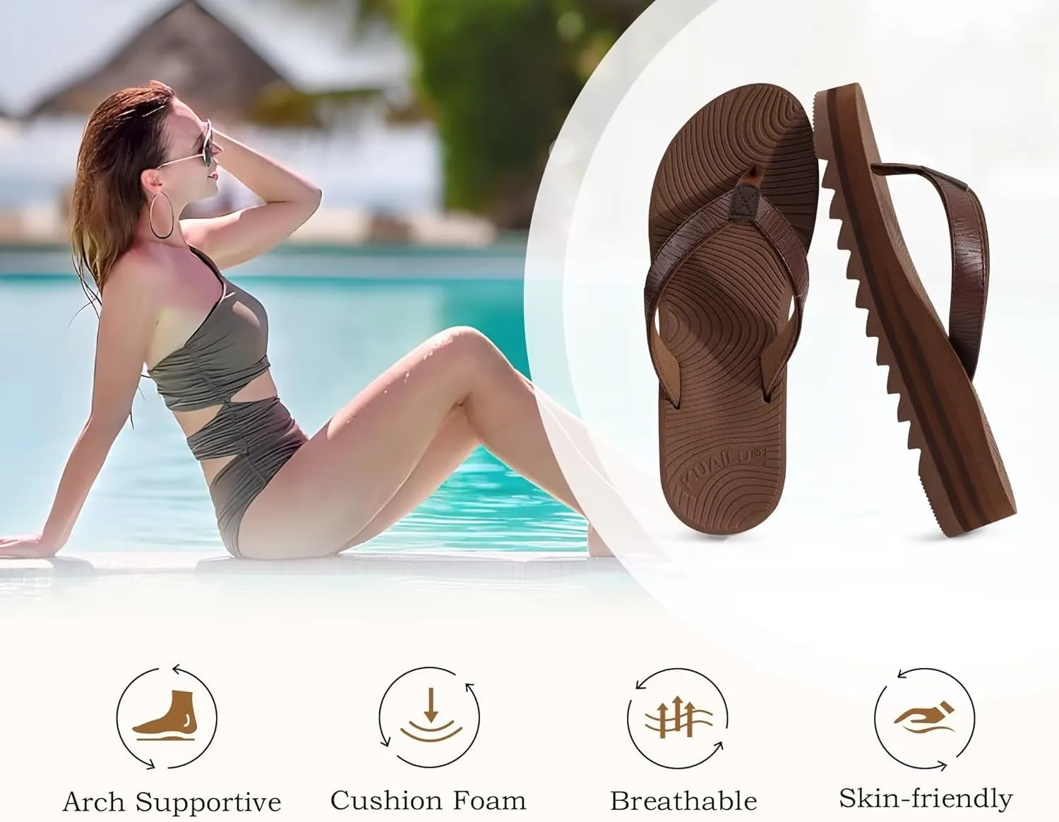 KuaiLu Women’s Flip Flops Ladies Yoga Mat Platform Thong Sandals Dressy Womans Lightweight Summer Slip On Beach Flip Flop Sandles, Soft Cushion Footbed, Arch Support