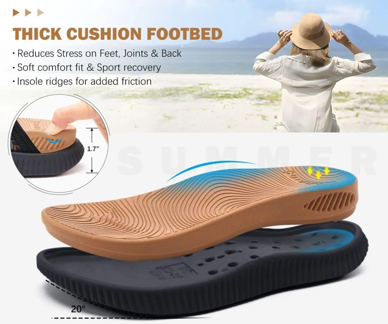 KuaiLu Womens Flip Flops With Arch Support Adjustable Thick Athletic Cushion Recovery Walking Sandals For Woman Ladies Fashion Comfortable Flip-Flop Slides, Water Resistant & Lightweight