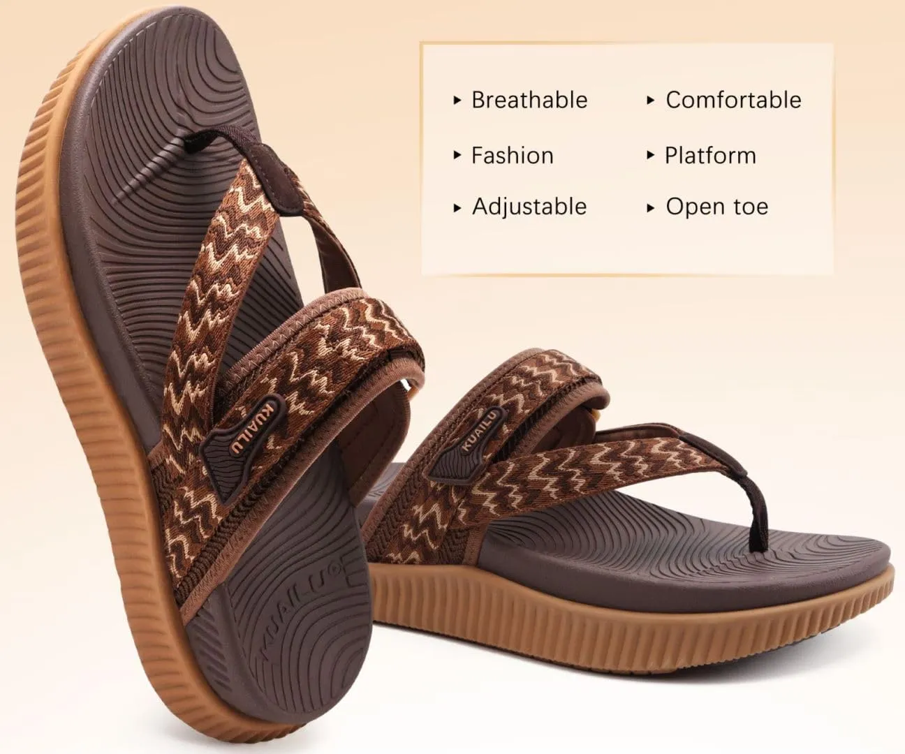 KuaiLu Womens Flip Flops With Arch Support Adjustable Thick Athletic Cushion Recovery Walking Sandals For Woman Ladies Fashion Comfortable Flip-Flop Slides, Water Resistant & Lightweight