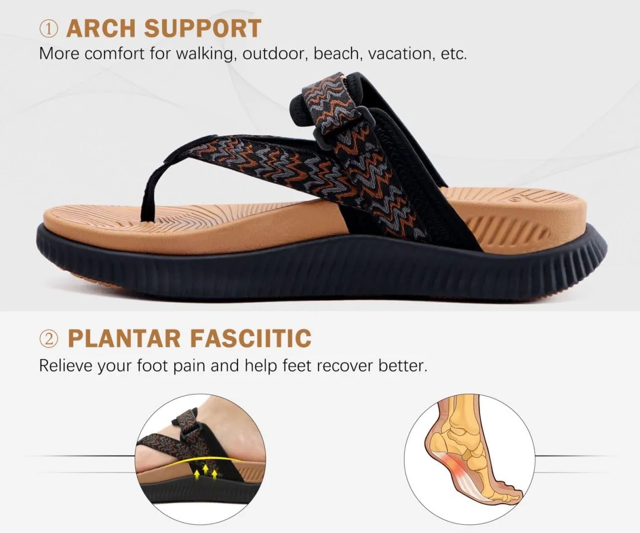 KuaiLu Womens Flip Flops With Arch Support Adjustable Thick Athletic Cushion Recovery Walking Sandals For Woman Ladies Fashion Comfortable Flip-Flop Slides, Water Resistant & Lightweight