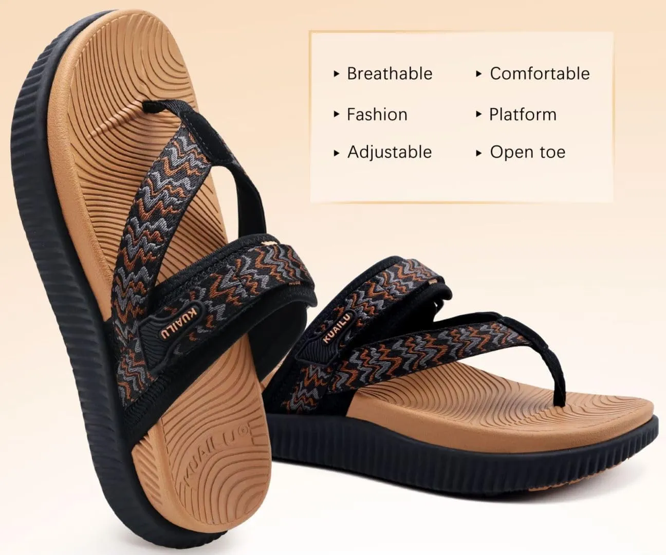 KuaiLu Womens Flip Flops With Arch Support Adjustable Thick Athletic Cushion Recovery Walking Sandals For Woman Ladies Fashion Comfortable Flip-Flop Slides, Water Resistant & Lightweight
