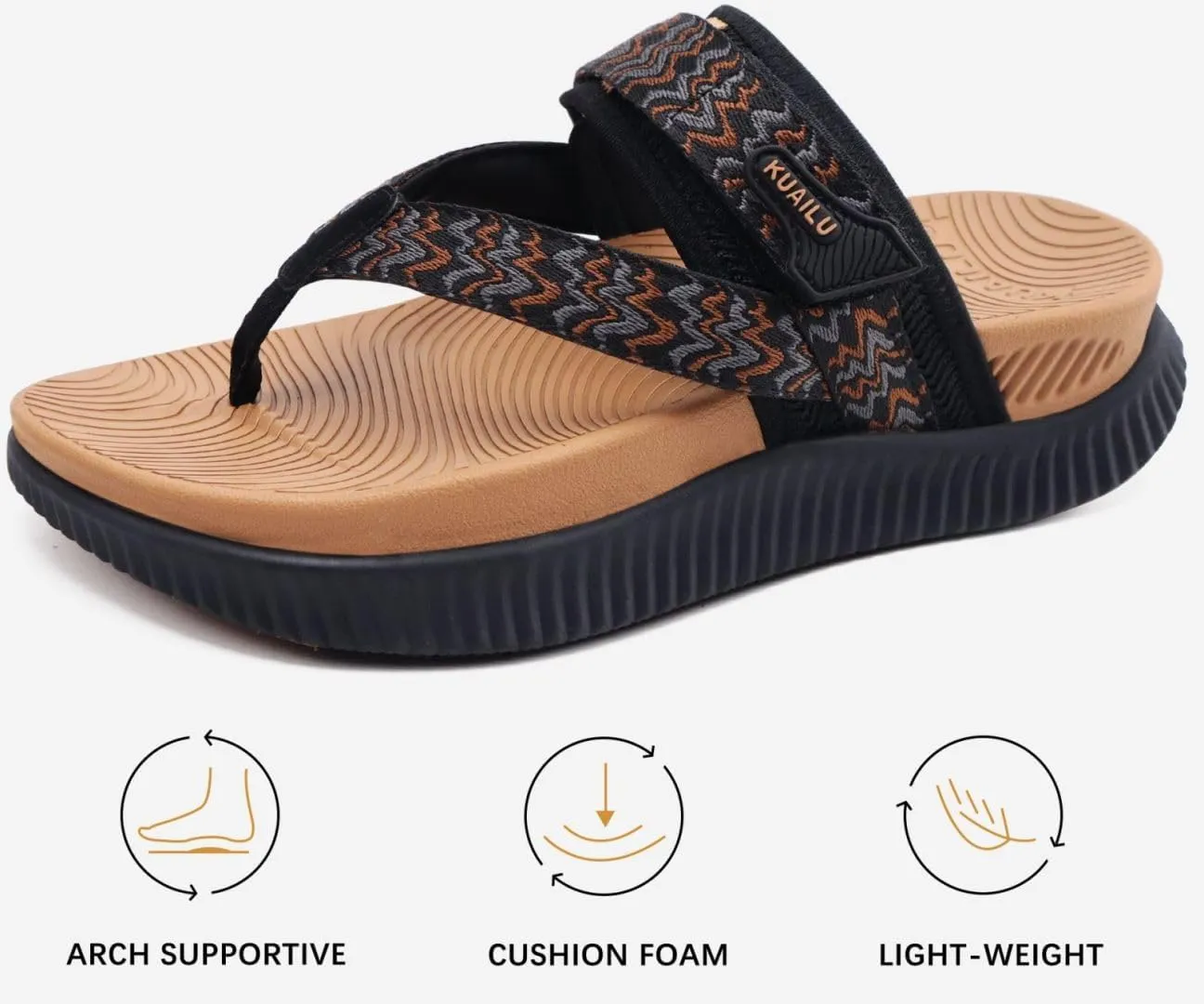 KuaiLu Womens Flip Flops With Arch Support Adjustable Thick Athletic Cushion Recovery Walking Sandals For Woman Ladies Fashion Comfortable Flip-Flop Slides, Water Resistant & Lightweight