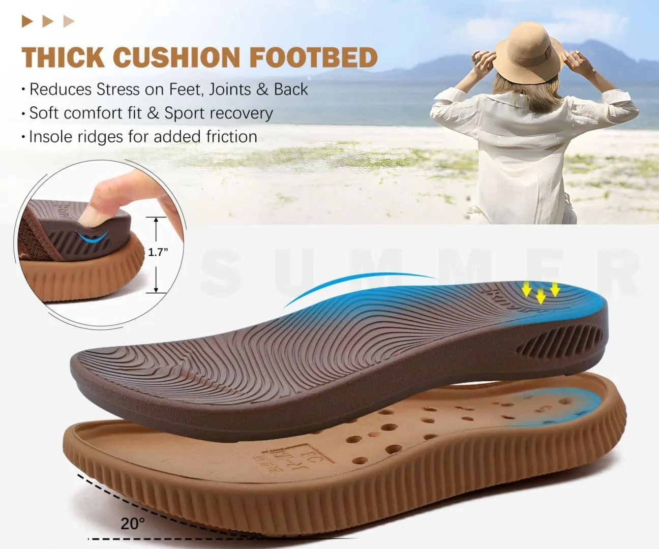 KuaiLu Womens Flip Flops With Arch Support Adjustable Thick Athletic Cushion Recovery Walking Sandals For Woman Ladies Fashion Comfortable Flip-Flop Slides, Water Resistant & Lightweight