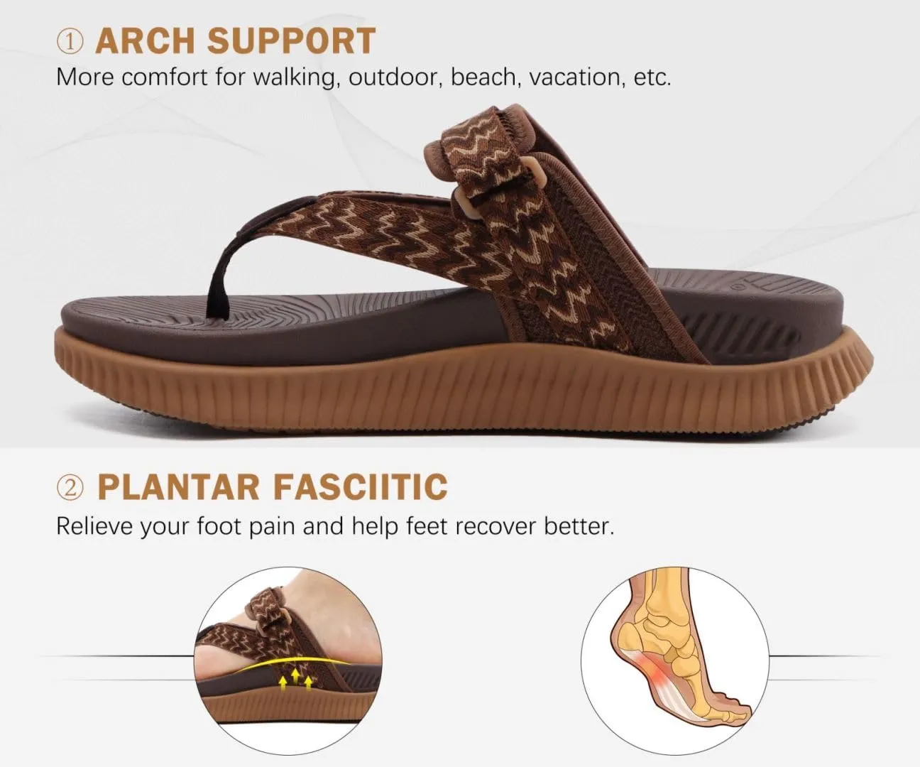 KuaiLu Womens Flip Flops With Arch Support Adjustable Thick Athletic Cushion Recovery Walking Sandals For Woman Ladies Fashion Comfortable Flip-Flop Slides, Water Resistant & Lightweight