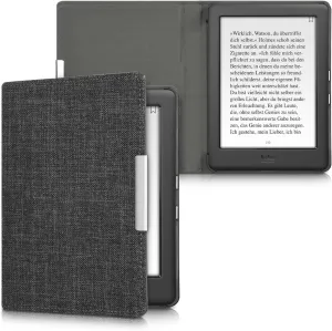 kwmobile Case Compatible with Kobo Glo HD/Touch 2.0 - Book Style Fabric e-Reader Cover Flip Folio Case - Dark Grey