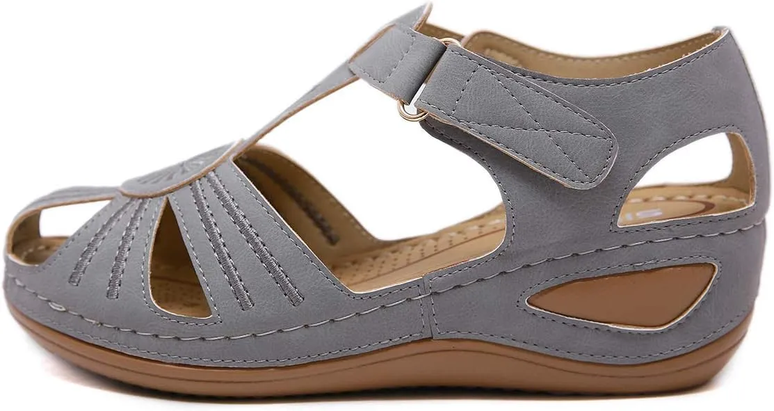 Ladies Sandals Flip Flops Slides for Women Summer Wedge Platform Hollow Post Toe Thongs Shoes with Adjustable Ankle Strap Size 6.5-11.5 US
