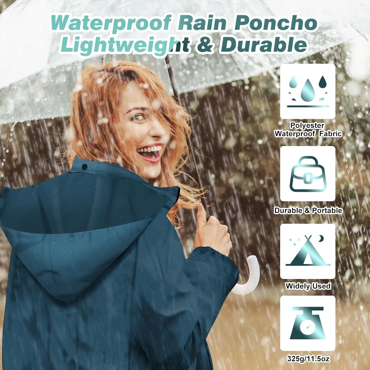 LAMA Womens Long Raincoats Rain Jacket Waterproof Packable Hooded Windbreaker Lightweight Adjustable Waist for Outdoor