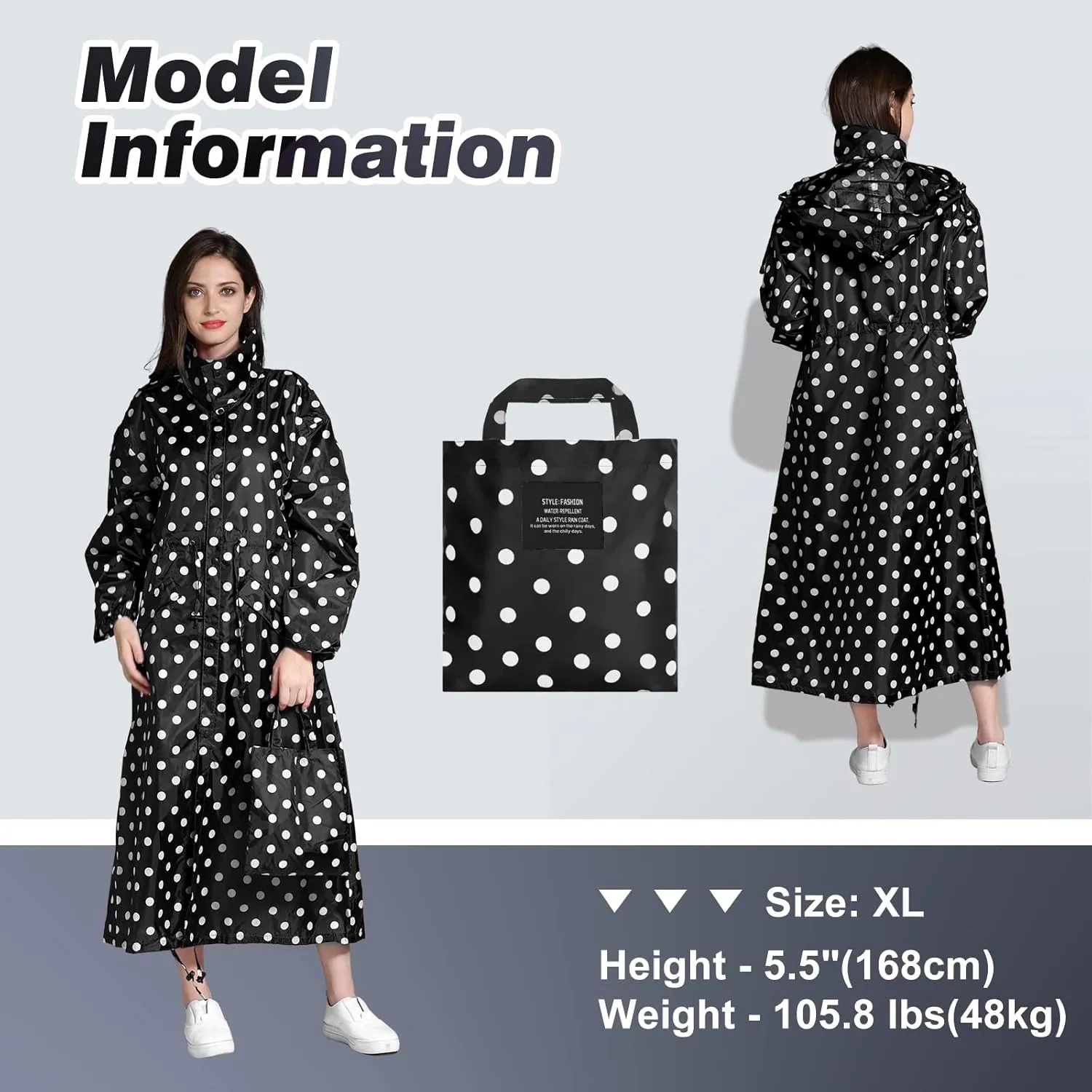 LAMA Womens Long Raincoats Rain Jacket Waterproof Packable Hooded Windbreaker Lightweight Adjustable Waist for Outdoor