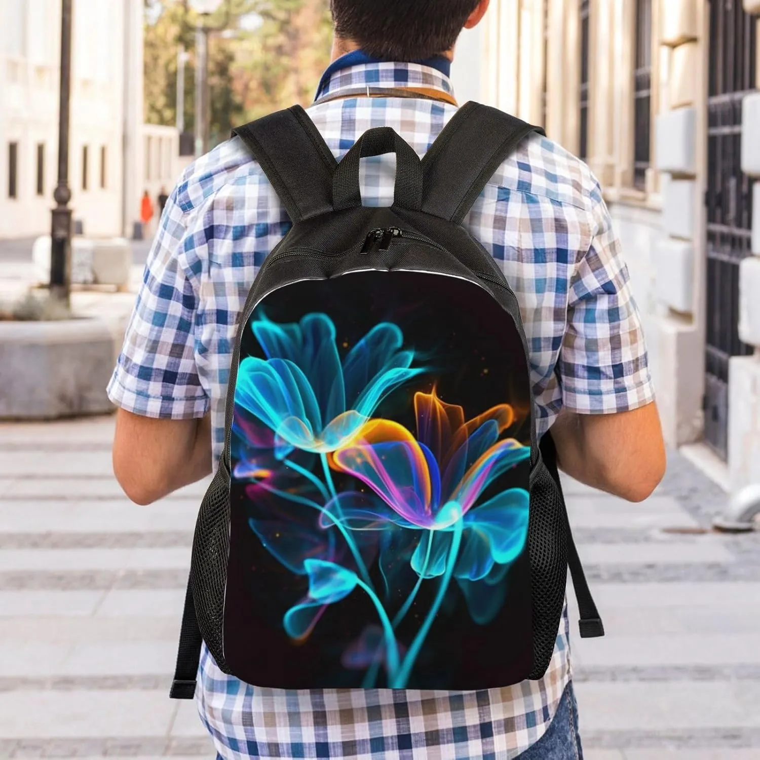 Laptop Backpack 16.1 Inch with Compartment Neon Flowers Laptop Bag Lightweight Casual Daypack for Travel