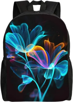 Laptop Backpack 16.1 Inch with Compartment Neon Flowers Laptop Bag Lightweight Casual Daypack for Travel