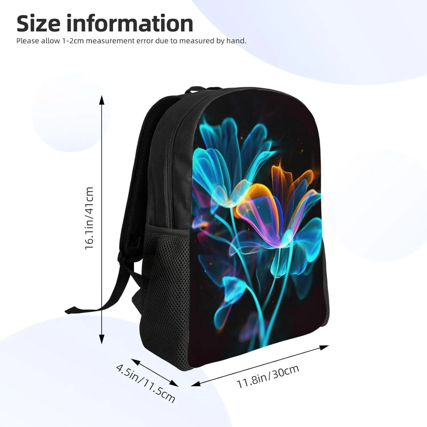 Laptop Backpack 16.1 Inch with Compartment Neon Flowers Laptop Bag Lightweight Casual Daypack for Travel