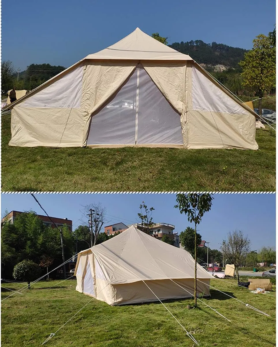 Large Camping Tent, Oxford Glamping Tent,13x16ft for 8-10 Person Family Camping, 4 Season Camping Hunting Tent, Waterproof Canvas Bell Tent Yurts with Double Doors for Outdoor