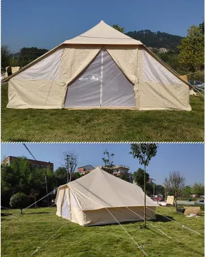Large Camping Tent, Oxford Glamping Tent,13x16ft for 8-10 Person Family Camping, 4 Season Camping Hunting Tent, Waterproof Canvas Bell Tent Yurts with Double Doors for Outdoor