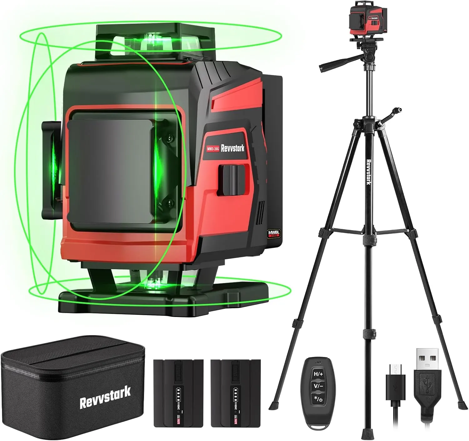 Laser Level with Tripod, 4x360° Green Line Laser Tool with Self-Leveling & Manuel Models, Remote/Touch Control, Rechargeable Battery for Picture Hanging, Tile, Home Renovation (Bag Included)