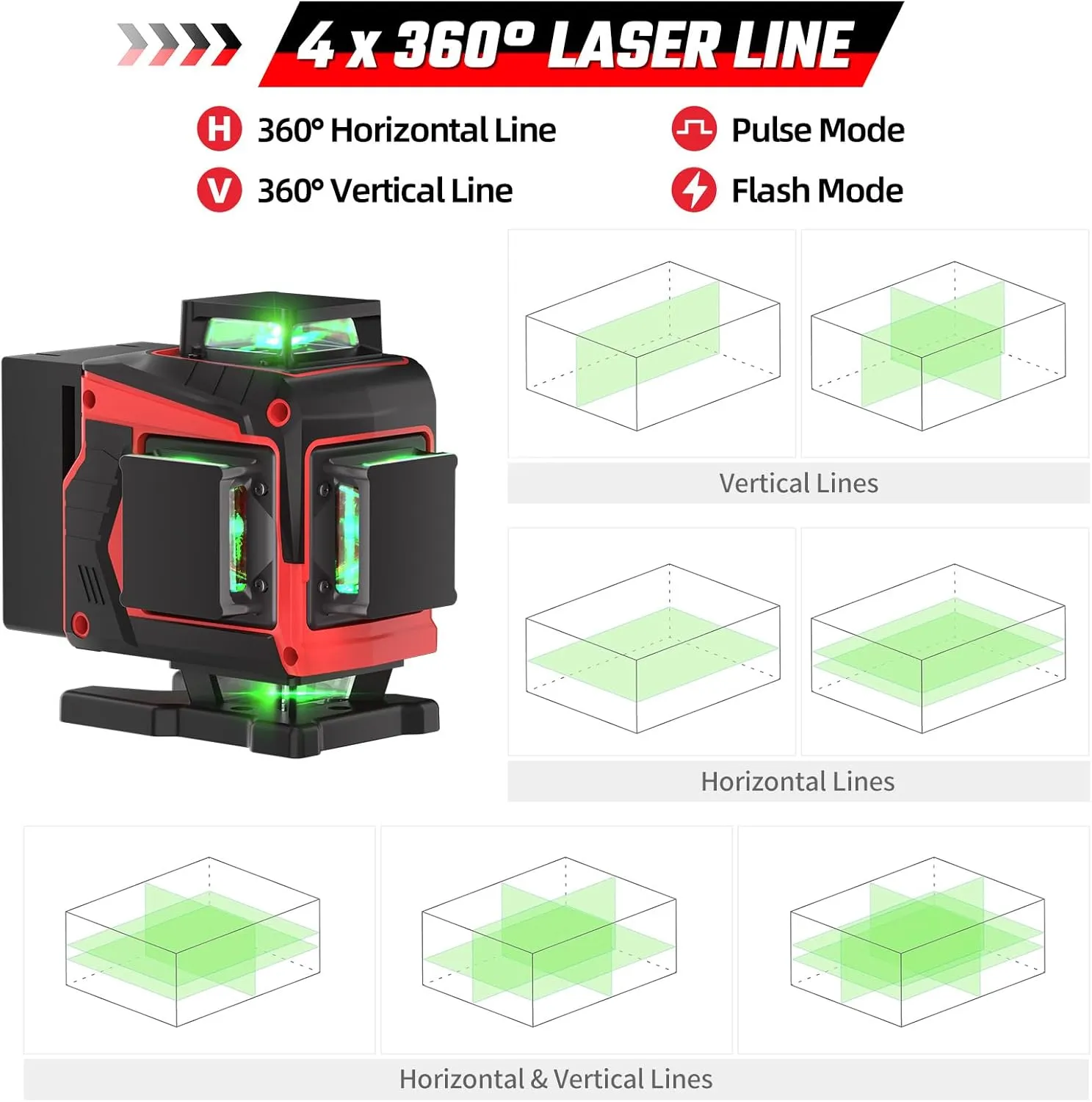 Laser Level with Tripod, 4x360° Green Line Laser Tool with Self-Leveling & Manuel Models, Remote/Touch Control, Rechargeable Battery for Picture Hanging, Tile, Home Renovation (Bag Included)