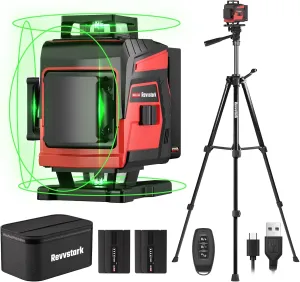 Laser Level with Tripod, 4x360° Green Line Laser Tool with Self-Leveling & Manuel Models, Remote/Touch Control, Rechargeable Battery for Picture Hanging, Tile, Home Renovation (Bag Included)