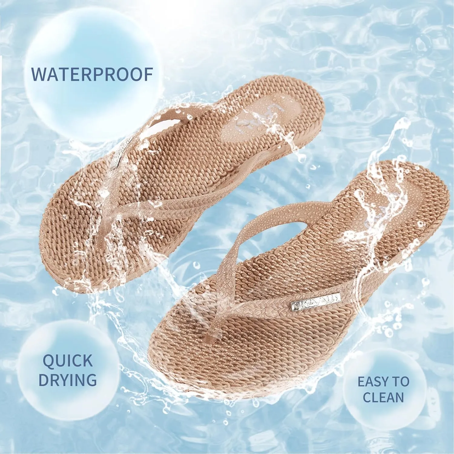 LAVAU Beach Flip Flops for Women, Water Sandals for Shower and Pool, Waterproof, Non-slip and 100% Recyclable