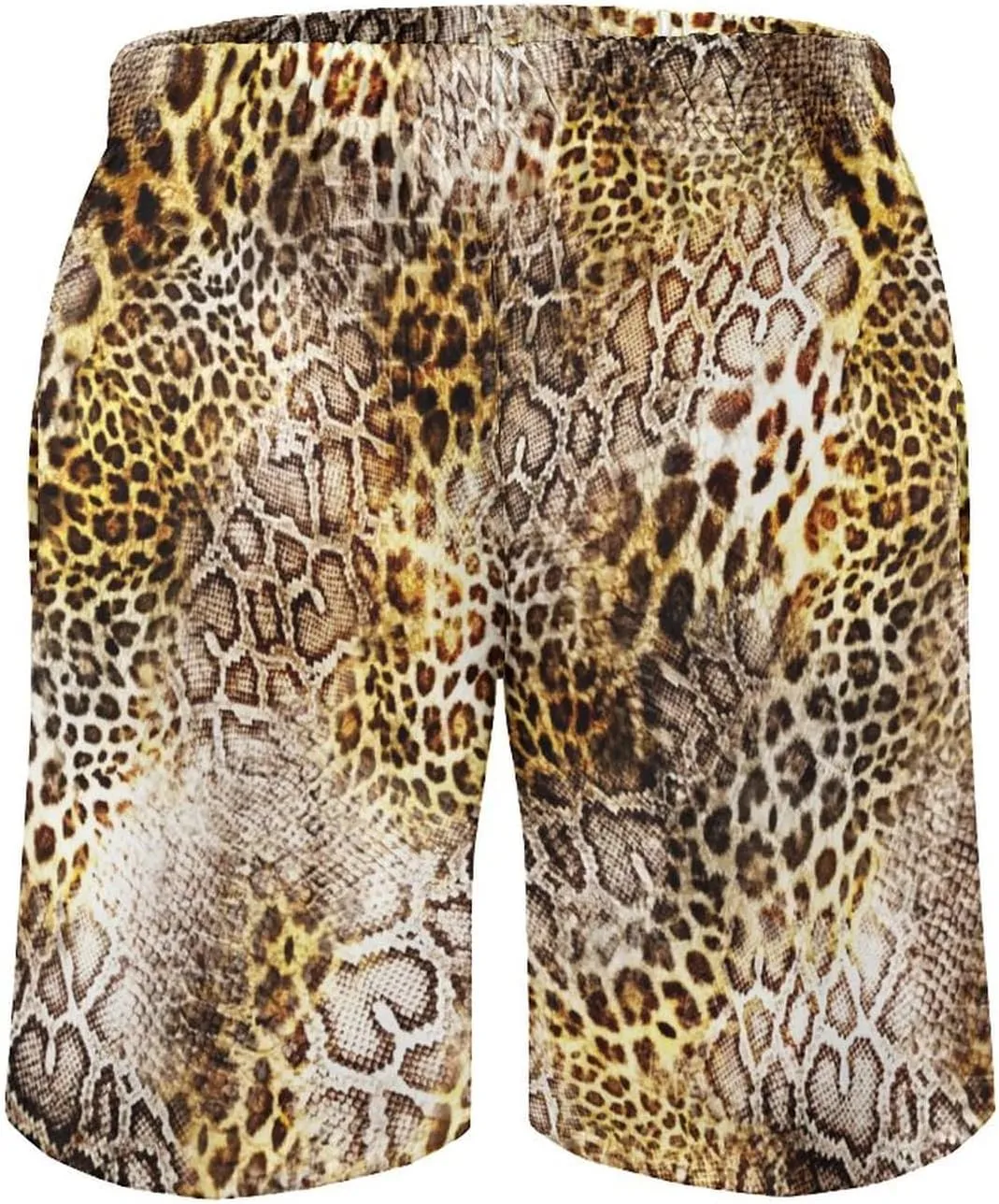 Leopard Skin with Snake Texture Men's Beach Pants Casual Elastic Waist Drawstring Summer Beach Shorts with Pockets