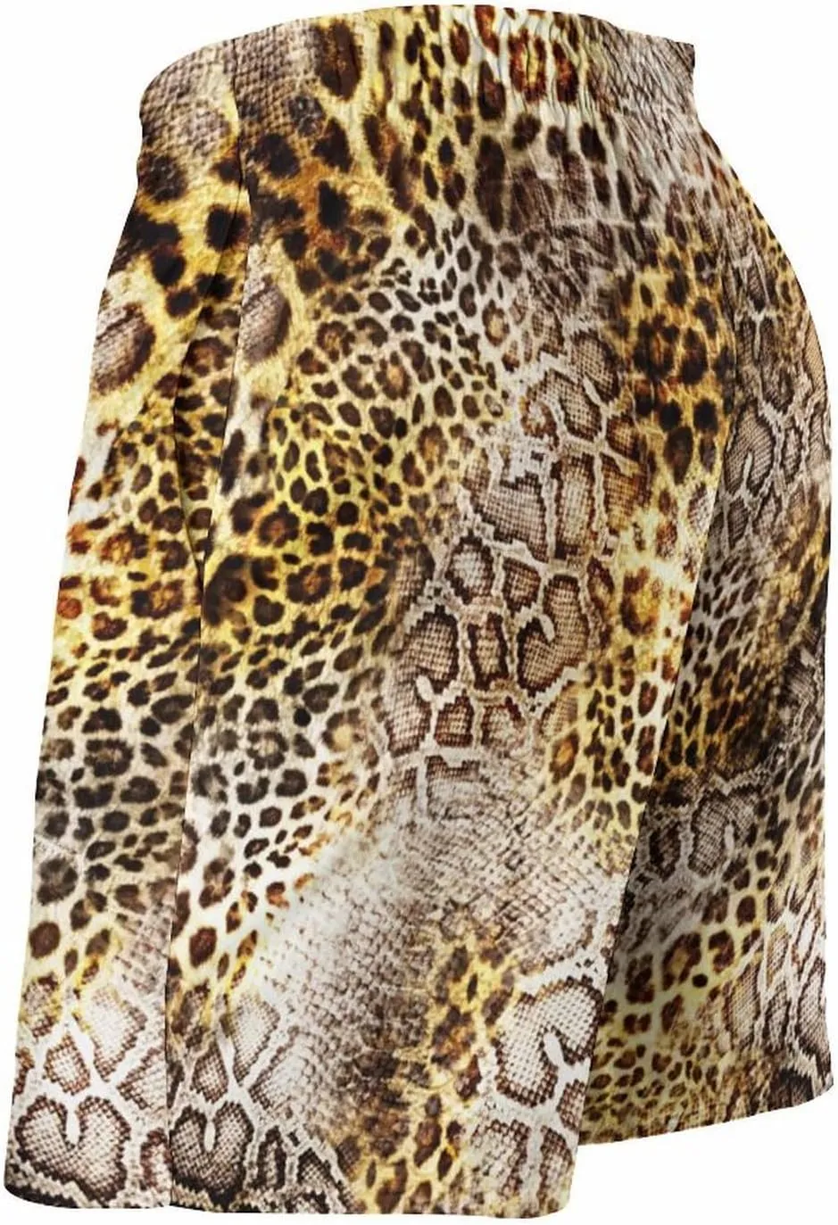 Leopard Skin with Snake Texture Men's Beach Pants Casual Elastic Waist Drawstring Summer Beach Shorts with Pockets