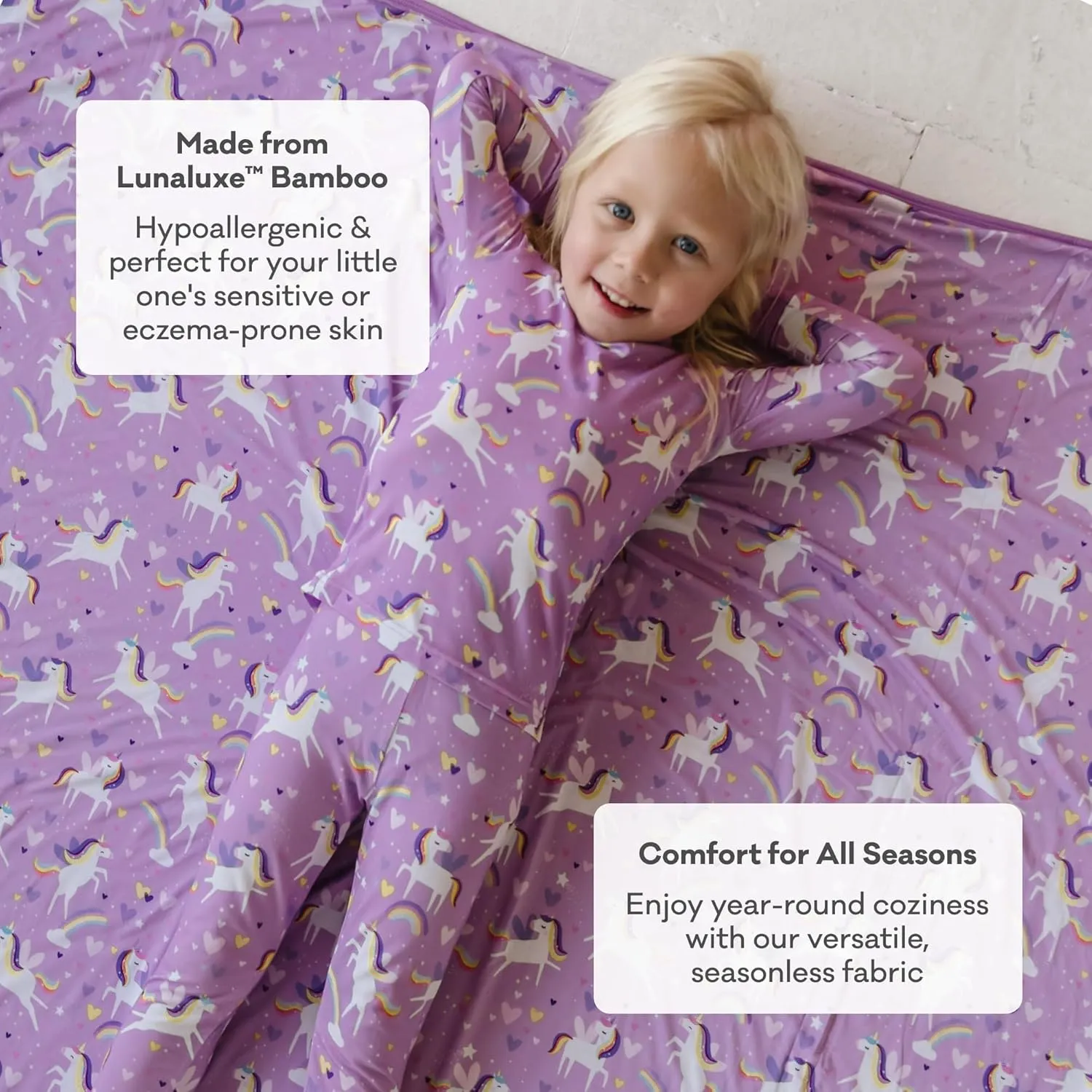 Little Sleepies Cloud Blanket - Viscose Derived from Bamboo Blanket, Soft, Comfy, and Breathable for Hot Sleepers, Lightweight, 50" x 50", Sienna's Unicorns, Large