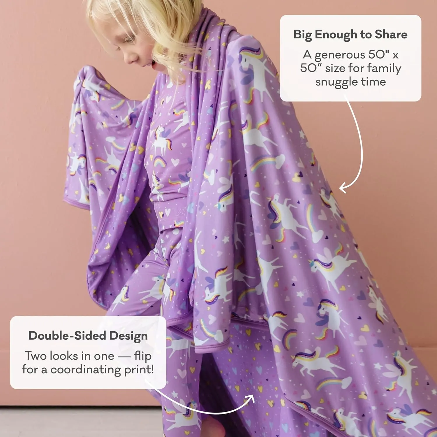 Little Sleepies Cloud Blanket - Viscose Derived from Bamboo Blanket, Soft, Comfy, and Breathable for Hot Sleepers, Lightweight, 50" x 50", Sienna's Unicorns, Large
