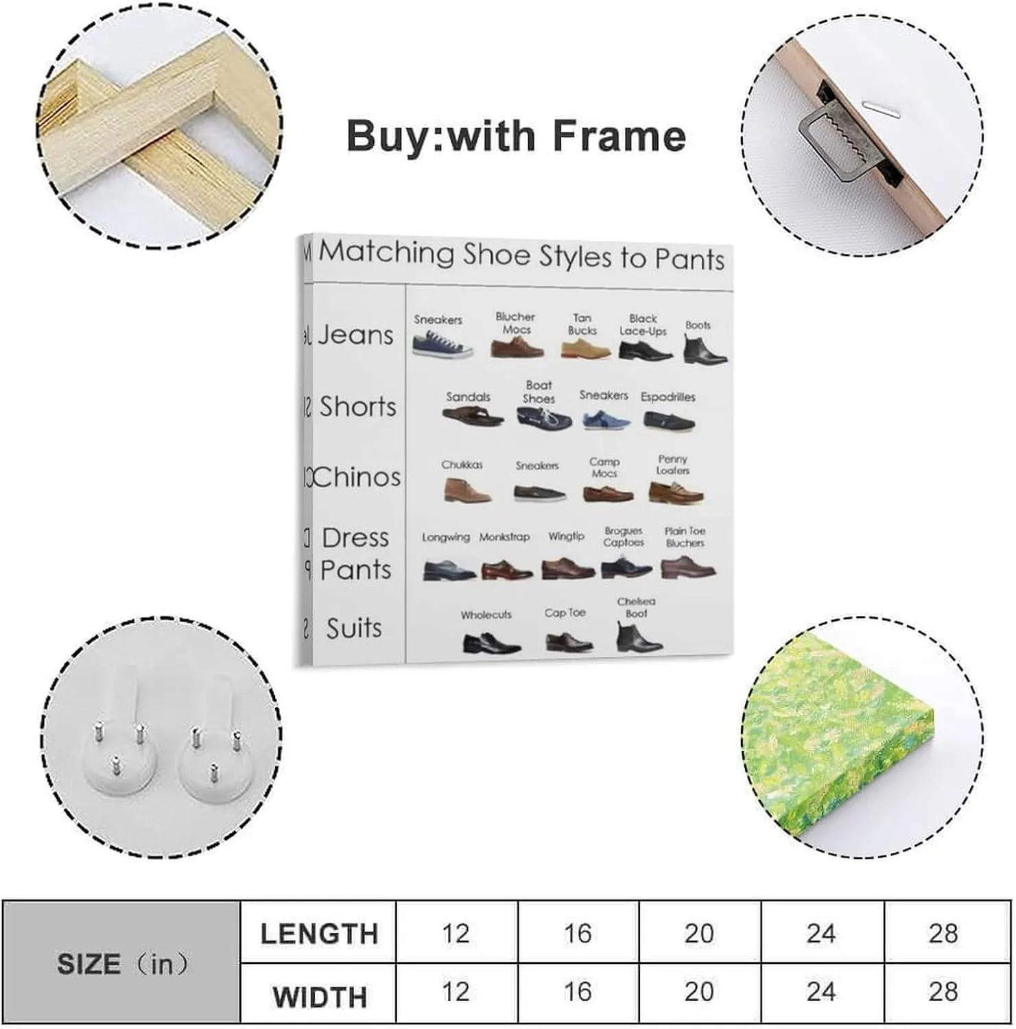 Loafer Guide Poster Dress Guide For Loafer Styles Poster Canvas Prints Wall Decor 24x36 Poster Print, Posters For Bedroom Living Room 16x16inch(40x40cm) Frame-style