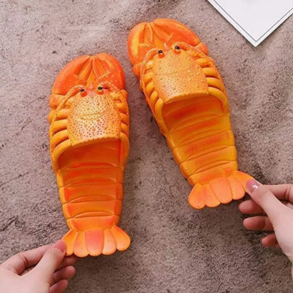 Lobster Slippers Summer Funny Animal Flip Flops Kids Cute Beach Shoes Women Soft Creative Shower Sandals Men Casual Waterproof Slides