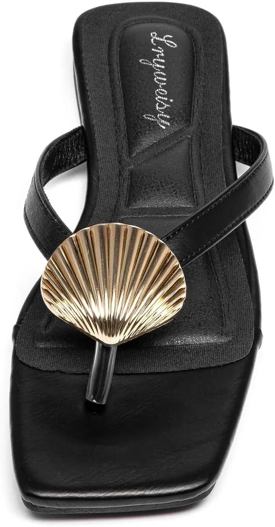 Lryweisy Women's Flat Shell Clip Flip Flop Comfortable Dressy Slippers Square Toe Thong Sandals