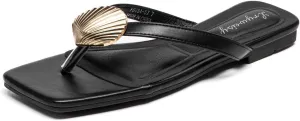 Lryweisy Women's Flat Shell Clip Flip Flop Comfortable Dressy Slippers Square Toe Thong Sandals