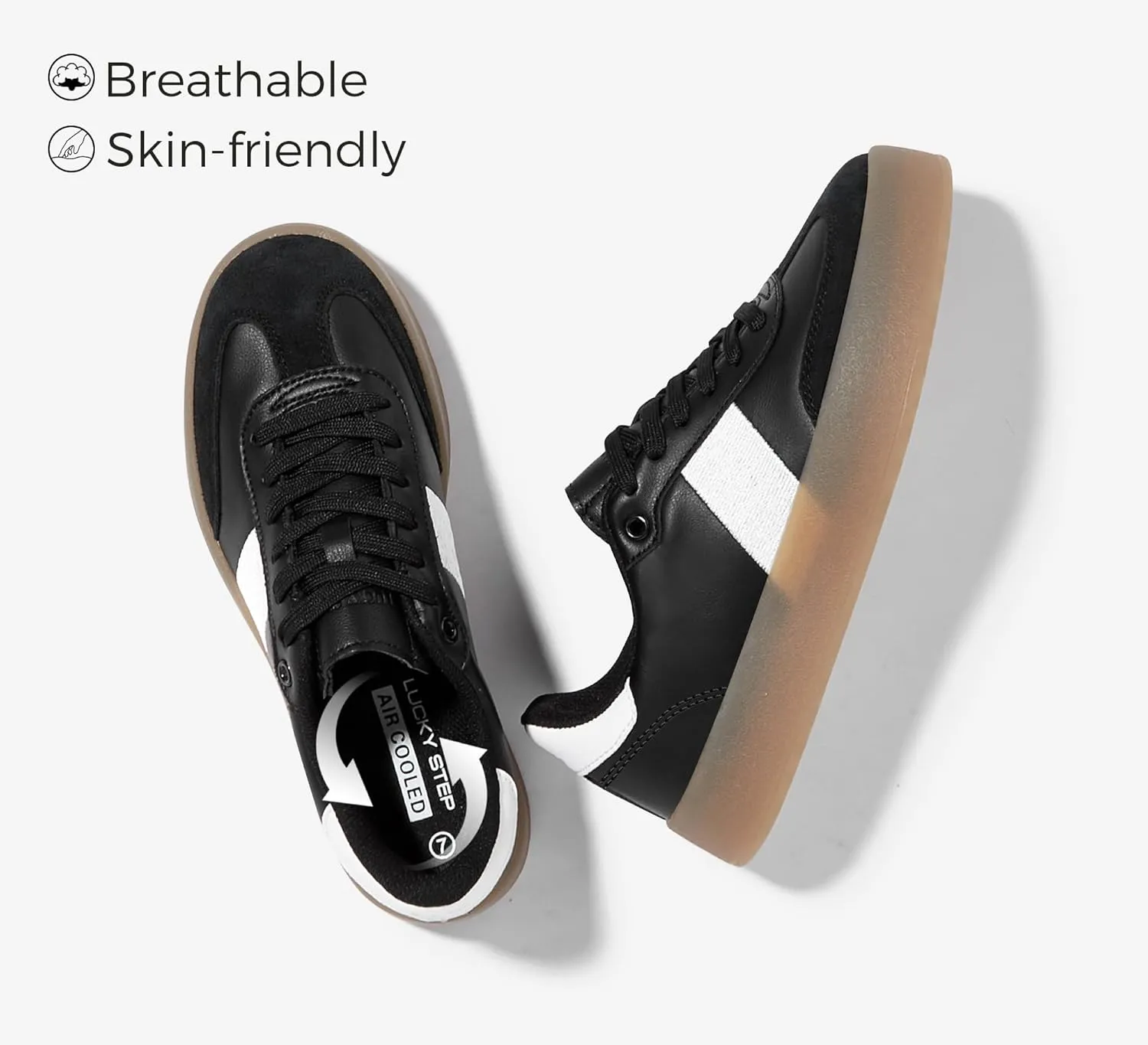 LUCKY STEP Women's Retro Sneakers Fashion Classic Casual Tennis Platform Gum Sole Anti Slip Footwear Faux Leather Trainers Walking Skate Shoes