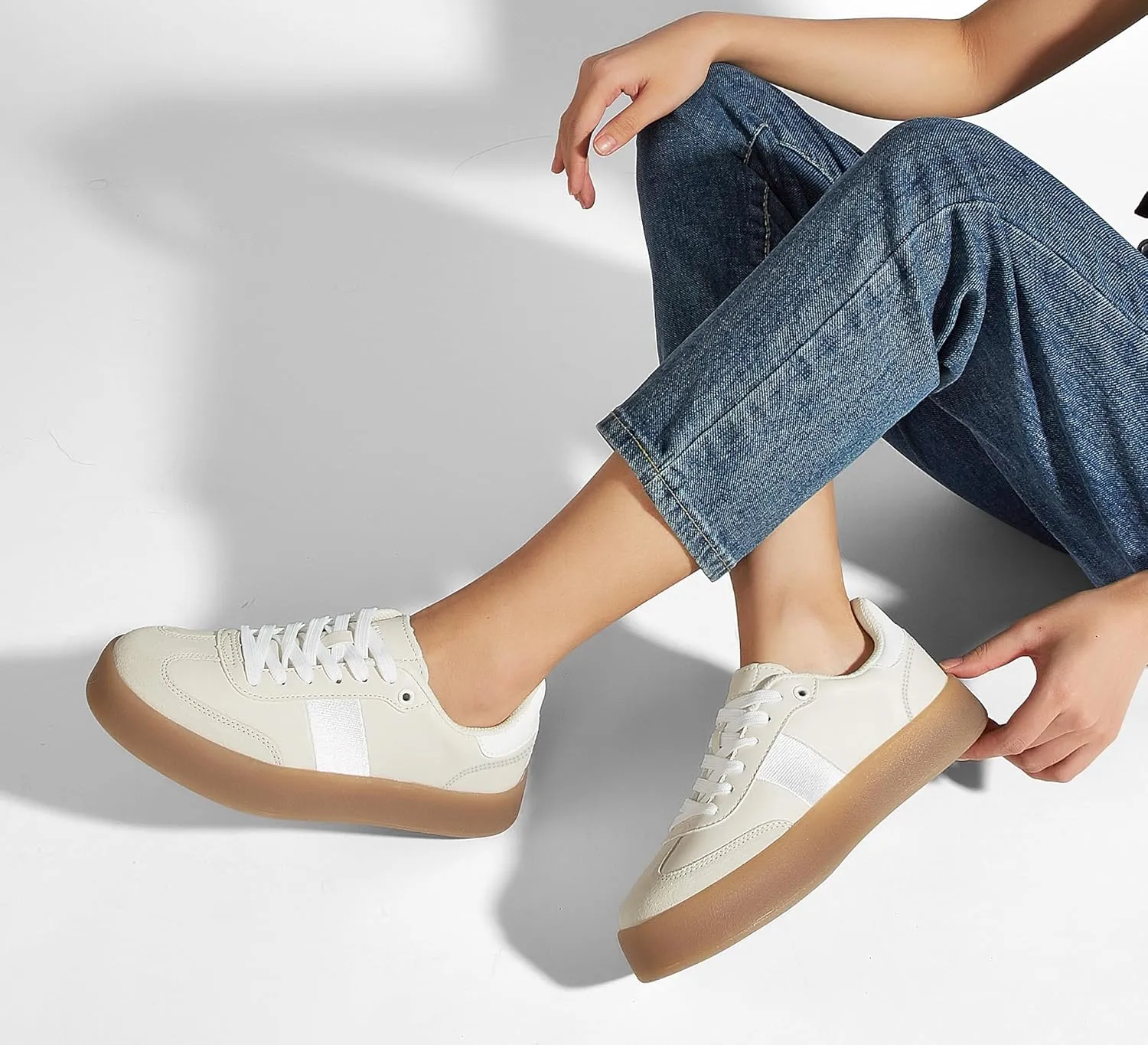 LUCKY STEP Women's Retro Sneakers Fashion Classic Casual Tennis Platform Gum Sole Anti Slip Footwear Faux Leather Trainers Walking Skate Shoes