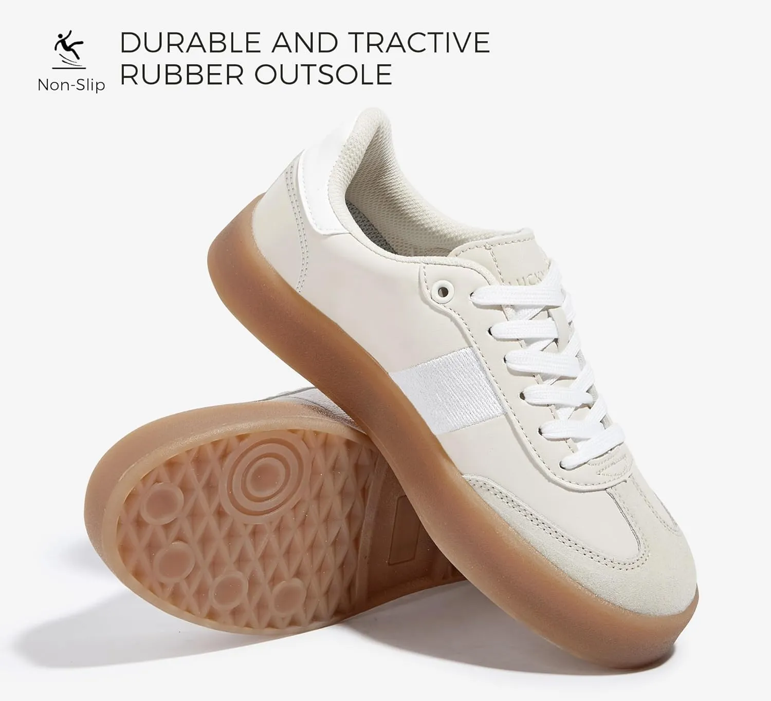 LUCKY STEP Women's Retro Sneakers Fashion Classic Casual Tennis Platform Gum Sole Anti Slip Footwear Faux Leather Trainers Walking Skate Shoes