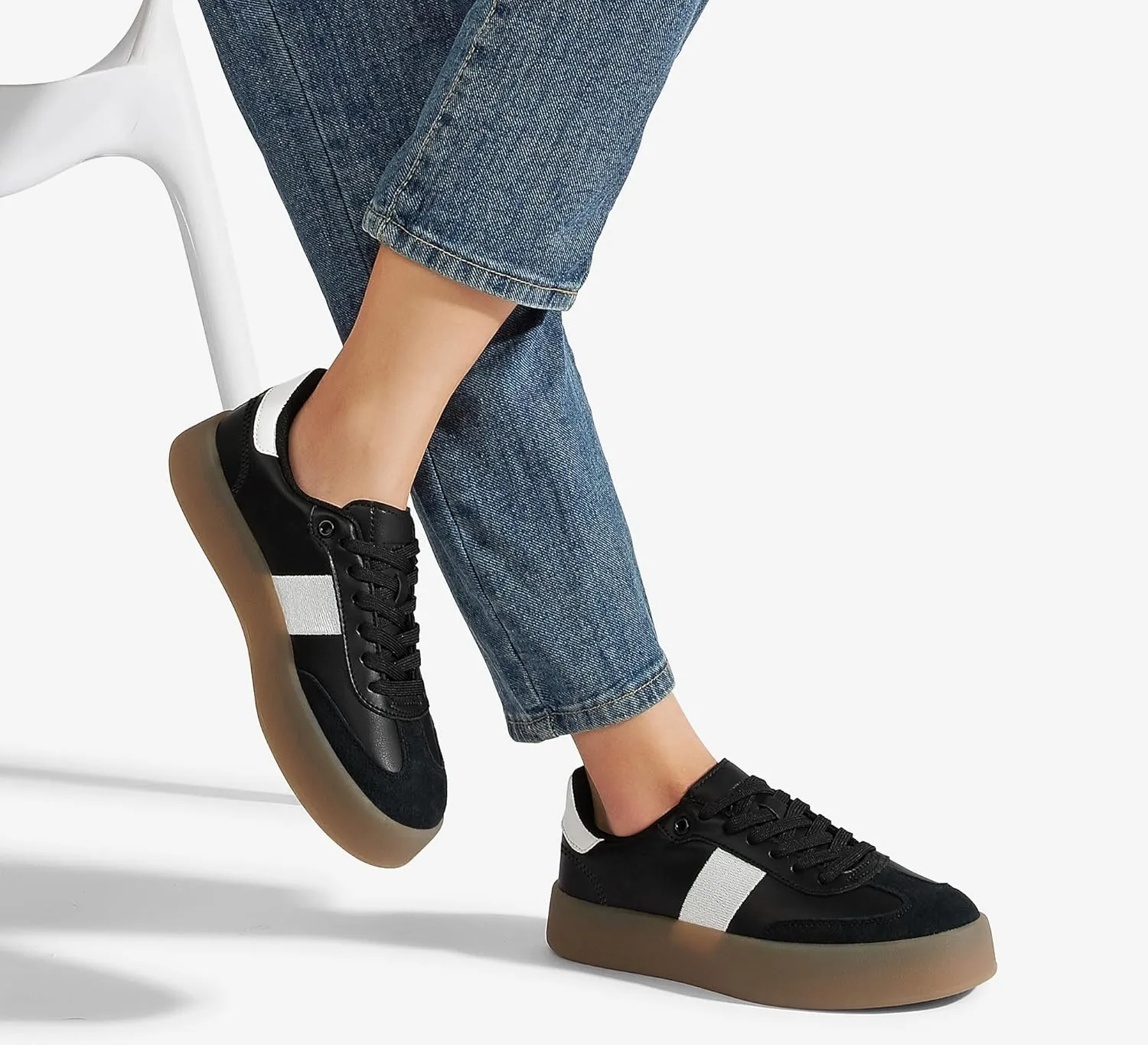 LUCKY STEP Women's Retro Sneakers Fashion Classic Casual Tennis Platform Gum Sole Anti Slip Footwear Faux Leather Trainers Walking Skate Shoes
