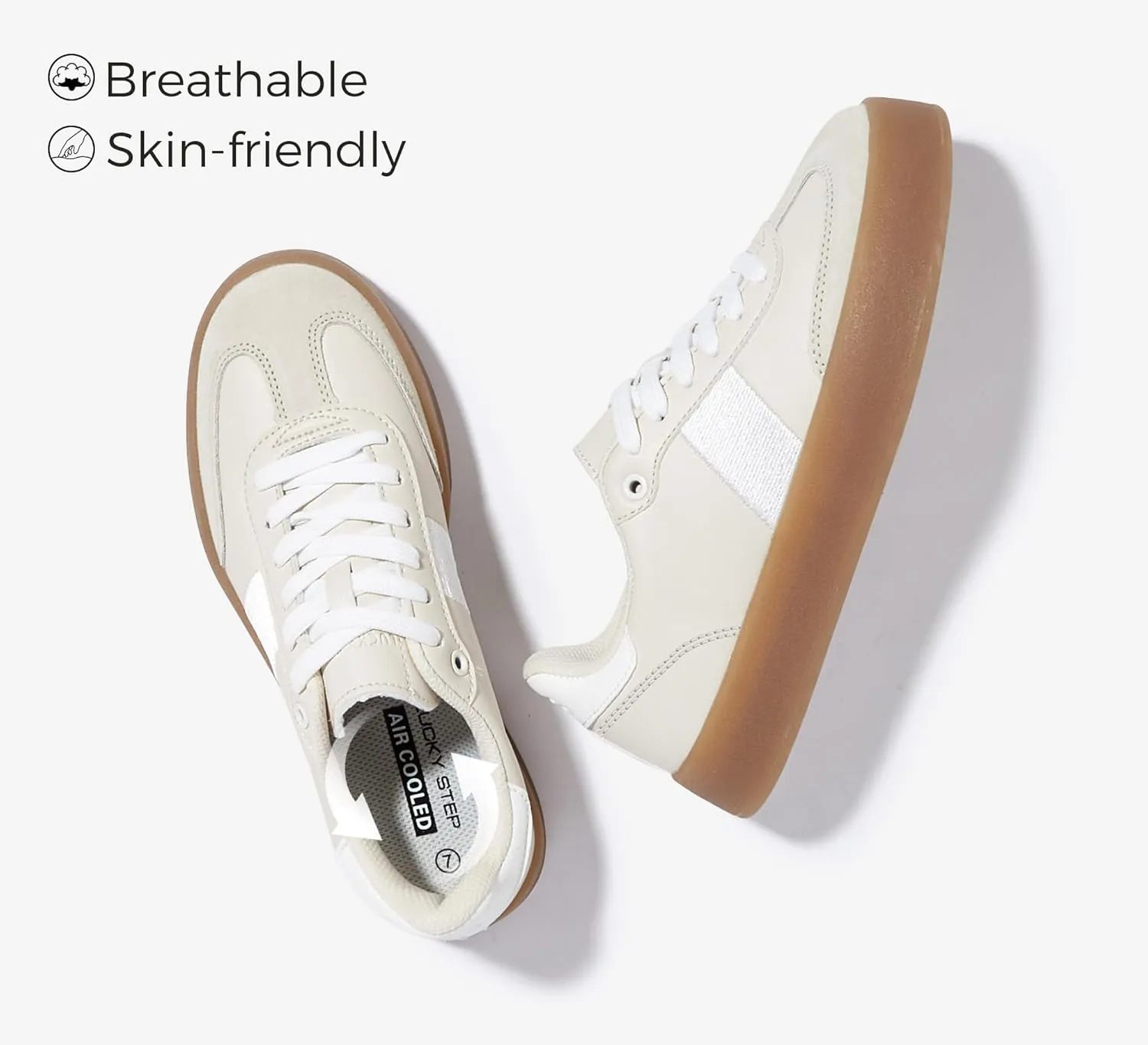 LUCKY STEP Women's Retro Sneakers Fashion Classic Casual Tennis Platform Gum Sole Anti Slip Footwear Faux Leather Trainers Walking Skate Shoes