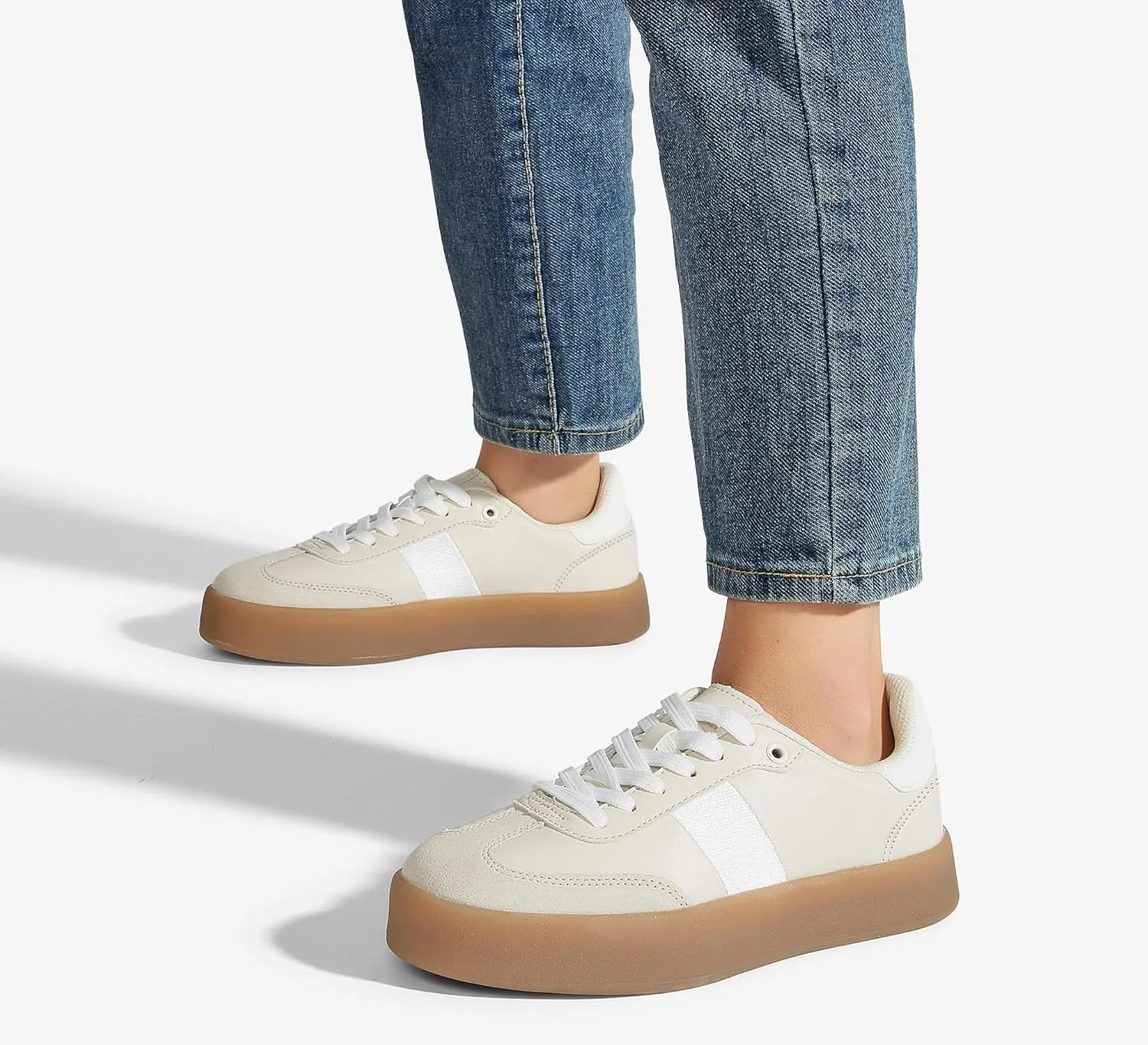 LUCKY STEP Women's Retro Sneakers Fashion Classic Casual Tennis Platform Gum Sole Anti Slip Footwear Faux Leather Trainers Walking Skate Shoes