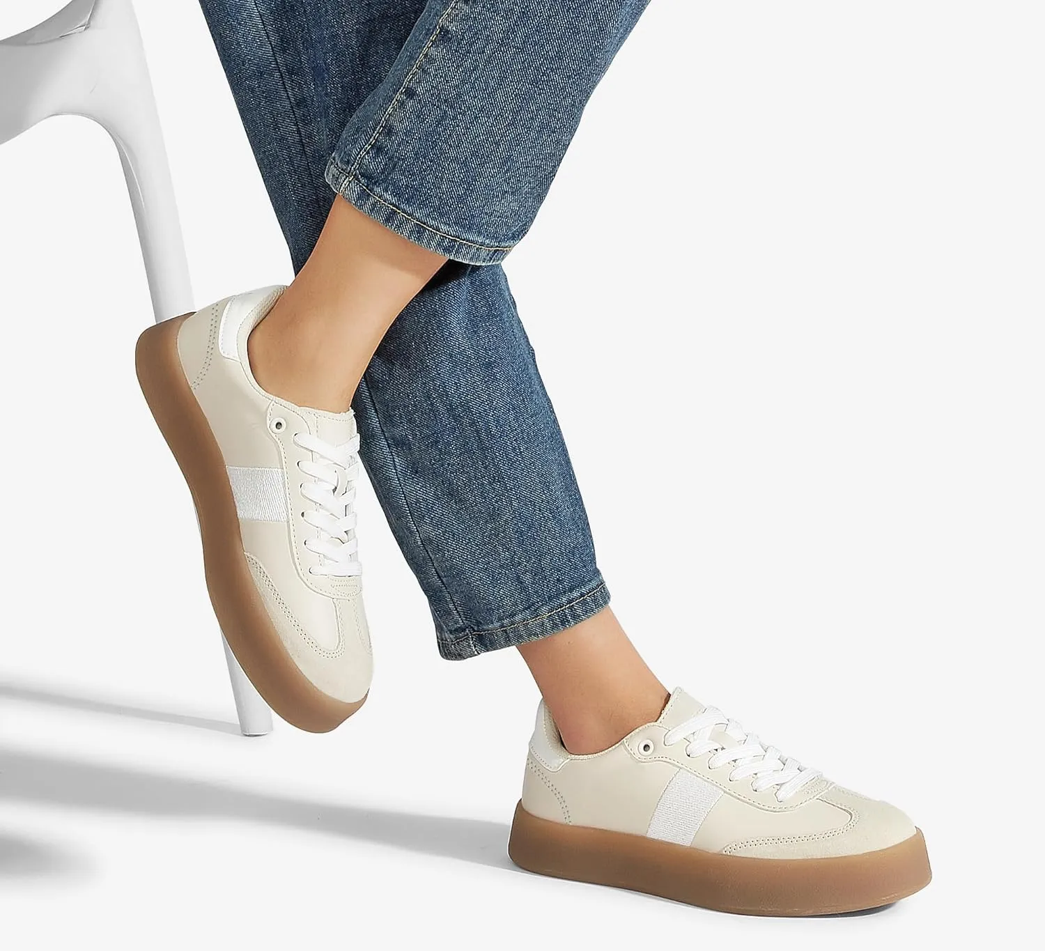 LUCKY STEP Women's Retro Sneakers Fashion Classic Casual Tennis Platform Gum Sole Anti Slip Footwear Faux Leather Trainers Walking Skate Shoes