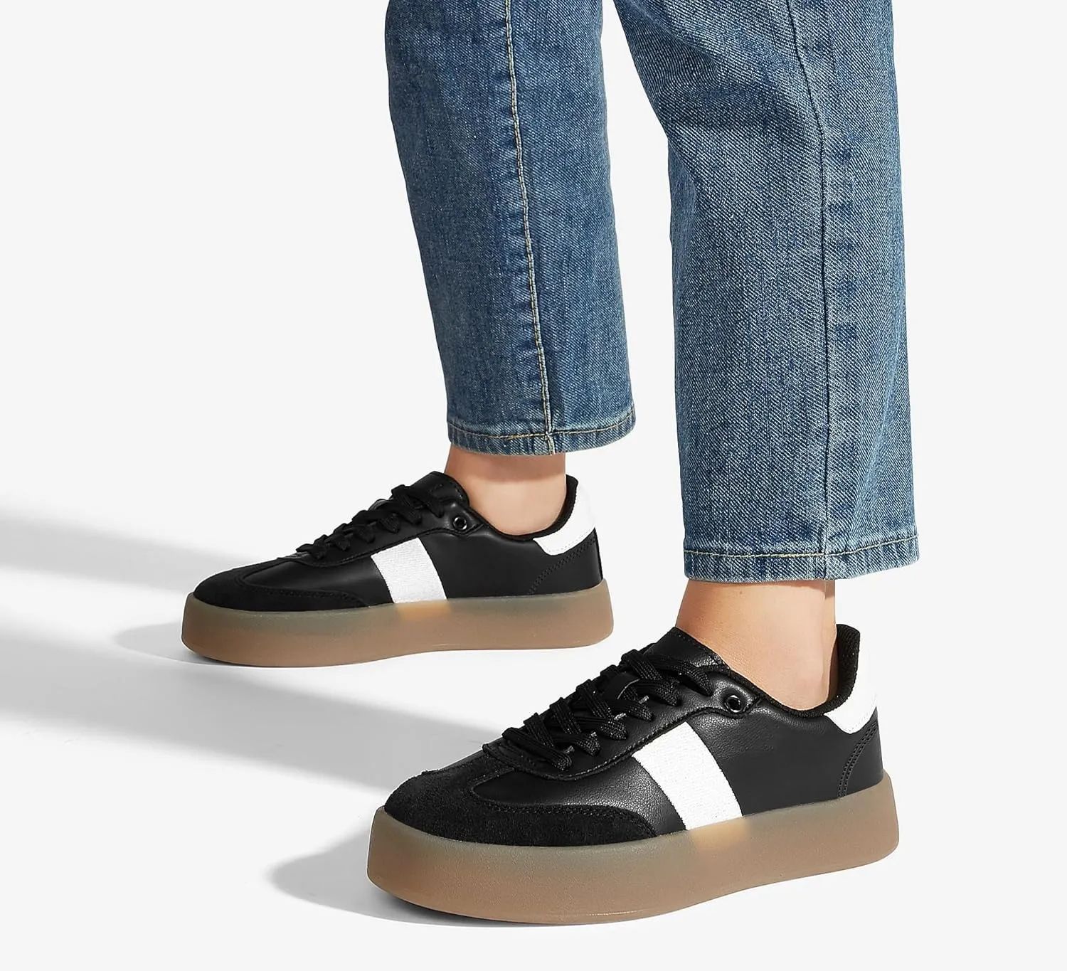 LUCKY STEP Women's Retro Sneakers Fashion Classic Casual Tennis Platform Gum Sole Anti Slip Footwear Faux Leather Trainers Walking Skate Shoes