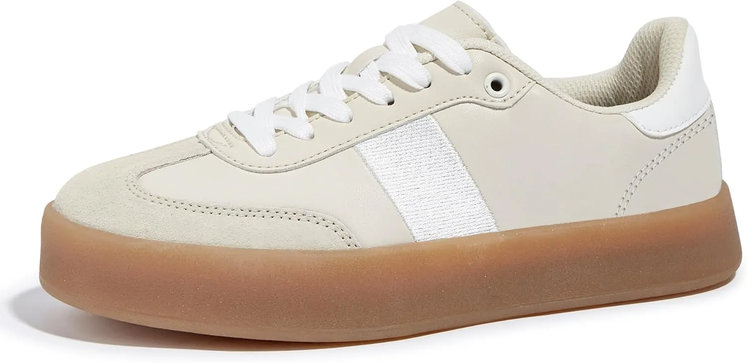 LUCKY STEP Women's Retro Sneakers Fashion Classic Casual Tennis Platform Gum Sole Anti Slip Footwear Faux Leather Trainers Walking Skate Shoes