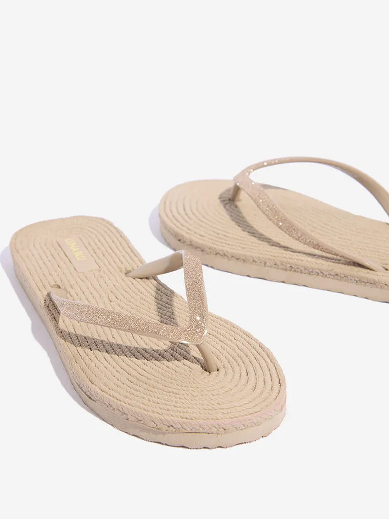 LUNA BLU Beige Woven-Textured Flip-Flop